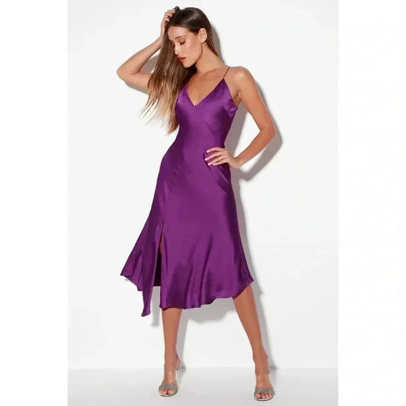 NWT Keepsake the Label Infinity Purple Satin Sleeveless Midi Dress - Picture 1 of 14